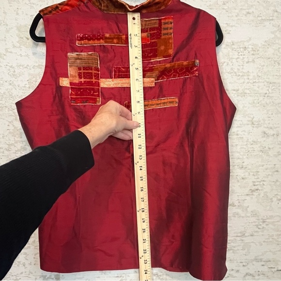 Women's Patchwork Velvet Silk Vest Sz L Boho Y2K Art to Wear Artsy Whimsy - Picture 13 of 15